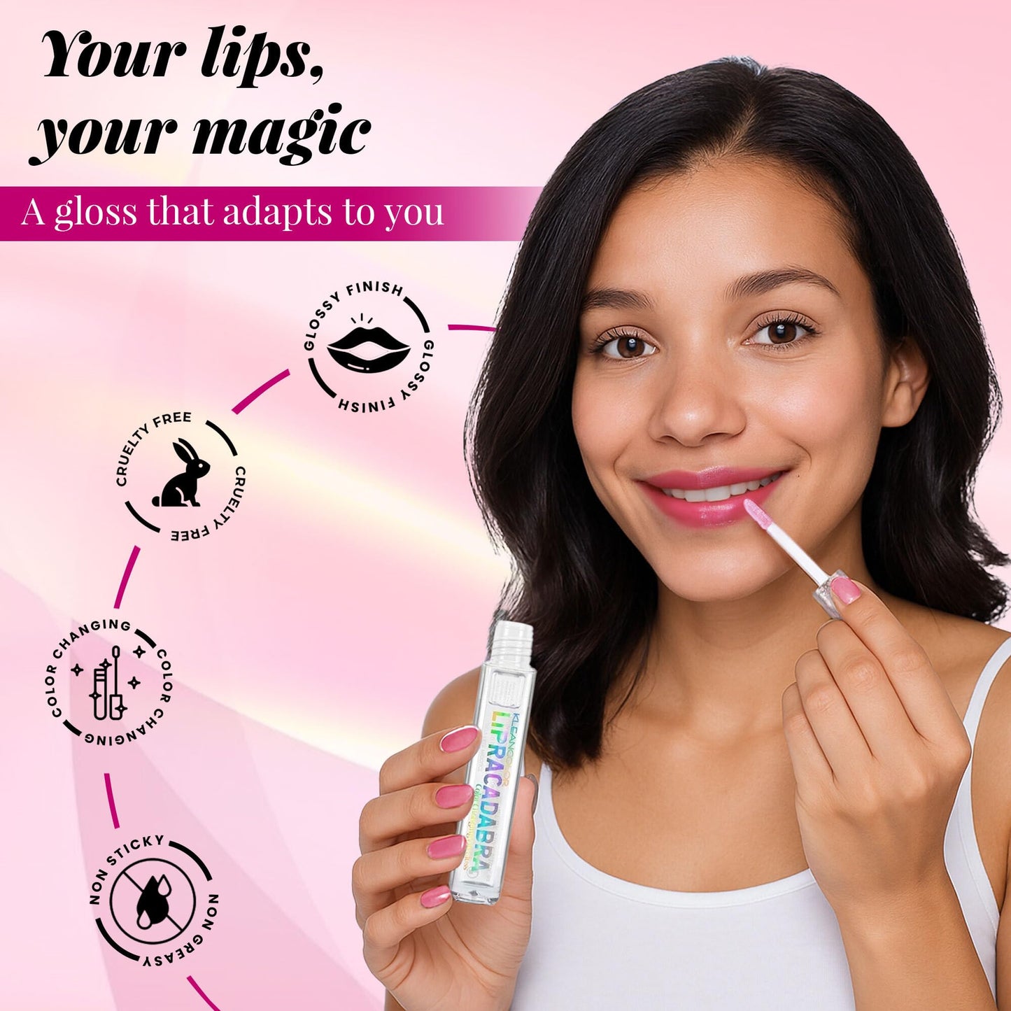Kleancolor Lipracadabra Color Changing Lip Gloss 2 Pack - pH Activated Clear Gloss Reveals a Custom Pink Tint - Lightweight, Non-Sticky Shine - Candy Beauty & Personal Care Kleancolor