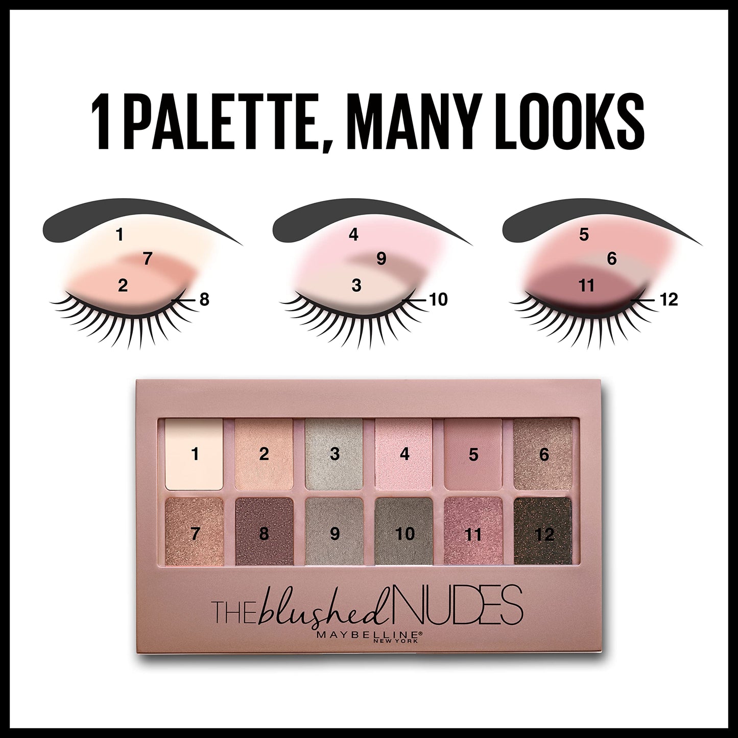 Maybelline The Blushed Nudes Eyeshadow Palette Makeup, 12 Pigmented Matte & Shimmer Shades, Blendable Powder, 1 Count Beauty & Personal Care MAYBELLINE