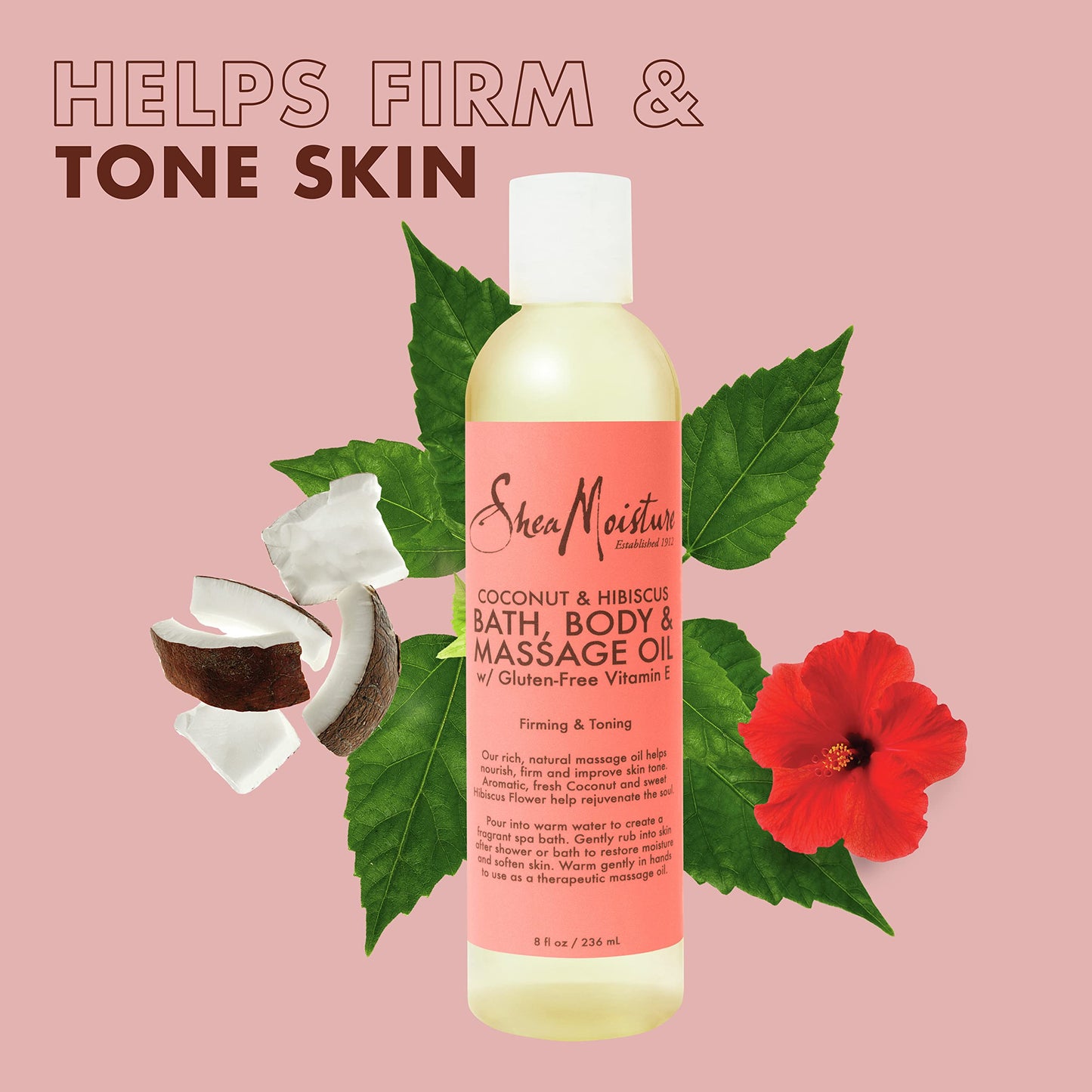 Shea Moisture Coconut & Hibiscus Massage Oil and Body Oil for Dry Skin, Bath Oil with Coconut Oil and Vitamin E Oil for Skin, 8 oz Beauty & Personal Care Shea Moisture