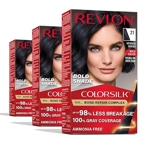 Revlon ColorSilk with Bond Repair Complex, Permanent Hair Color, 100% Gray Coverage, Ammonia Free Dye, Vegan Keratin, 21 Intense Indigo, 3 pack Beauty & Personal Care REVLON