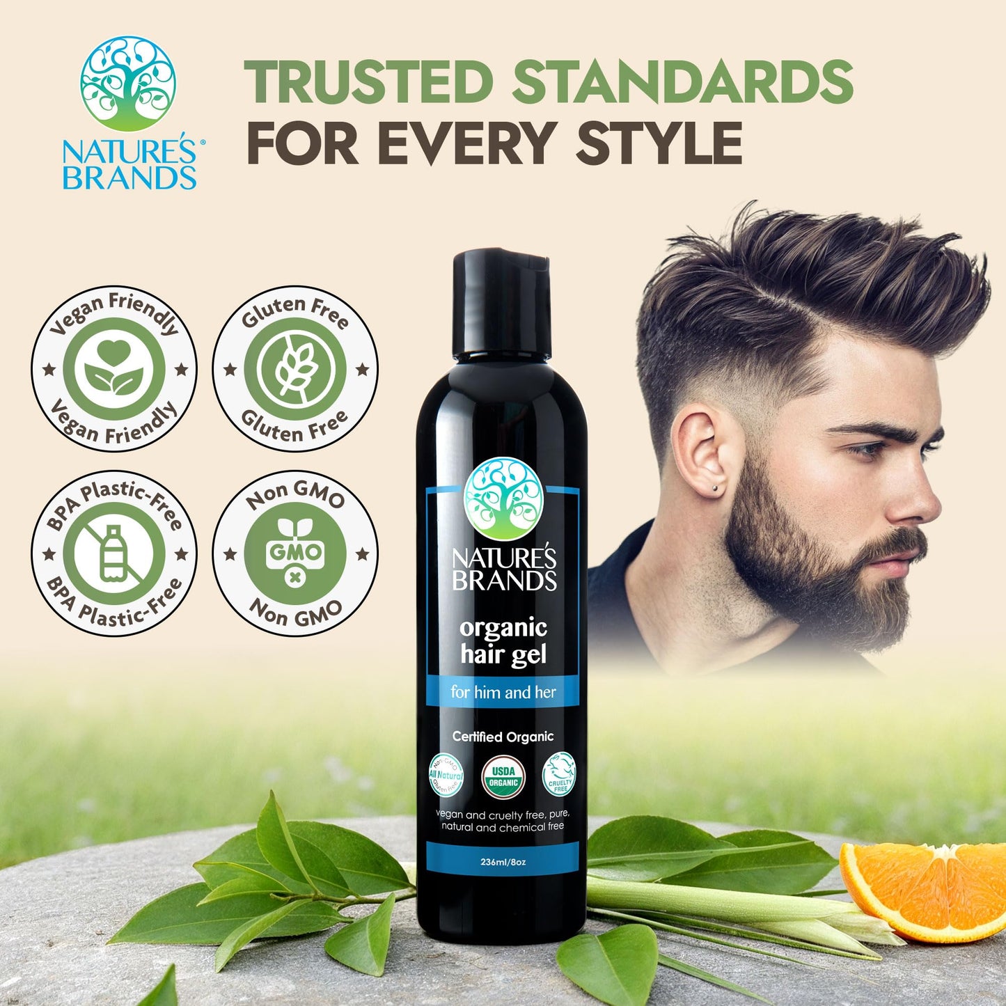 Nature’s Brand - Herbal Choice Mari Organic Hair Gel, 8 Oz - All-Day Hold for Curly & Straight Hair, Nourishing, Rosehip & Olive Oil Gel with Sweet Beauty & Personal Care Nature's Brands