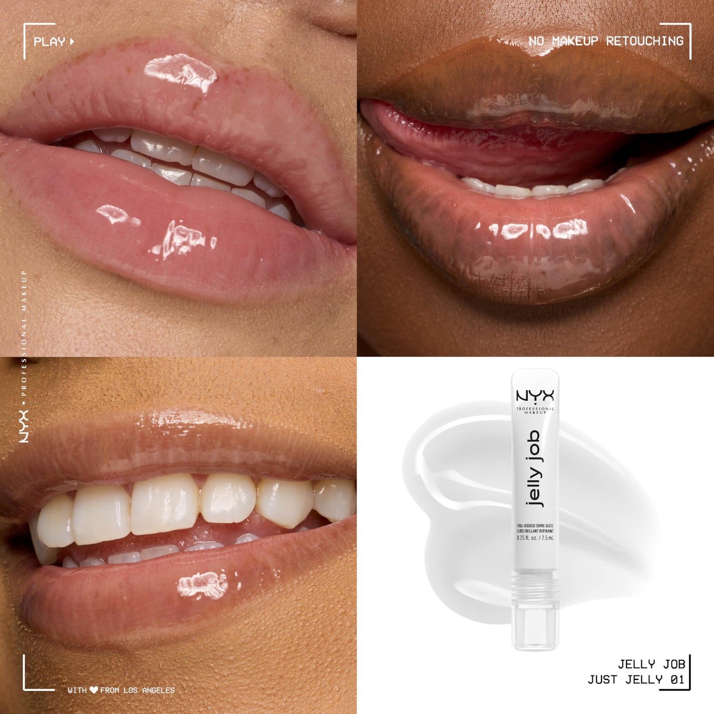 NYX PROFESSIONAL MAKEUP Jelly Job Lip Gloss, Lip Tint Gloss with Full-Bodied, Smoothing, and Hyper-Glossy Shine - Just Jelly (Clear) Beauty & Personal Care NYX PROFESSIONAL MAKEUP
