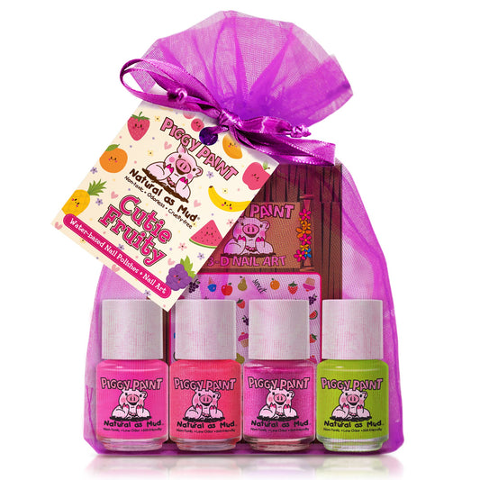 Piggy Paint Nail Polish, Non-Toxic - Cutie Fruity (4 Color + Nail Art Set)