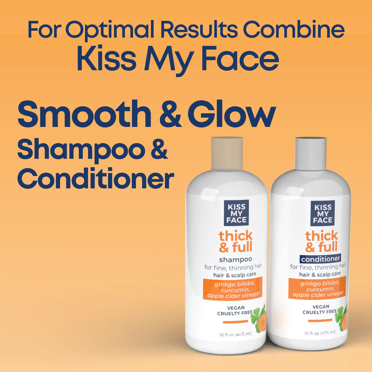 Kiss My Face Thick & Full Conditioner, For Fine and Thinning Hair, Hair and Scalp Care, Ginkgo Biloba and Curcumin, Vegan and Cruelty Free, 16 Fl Oz