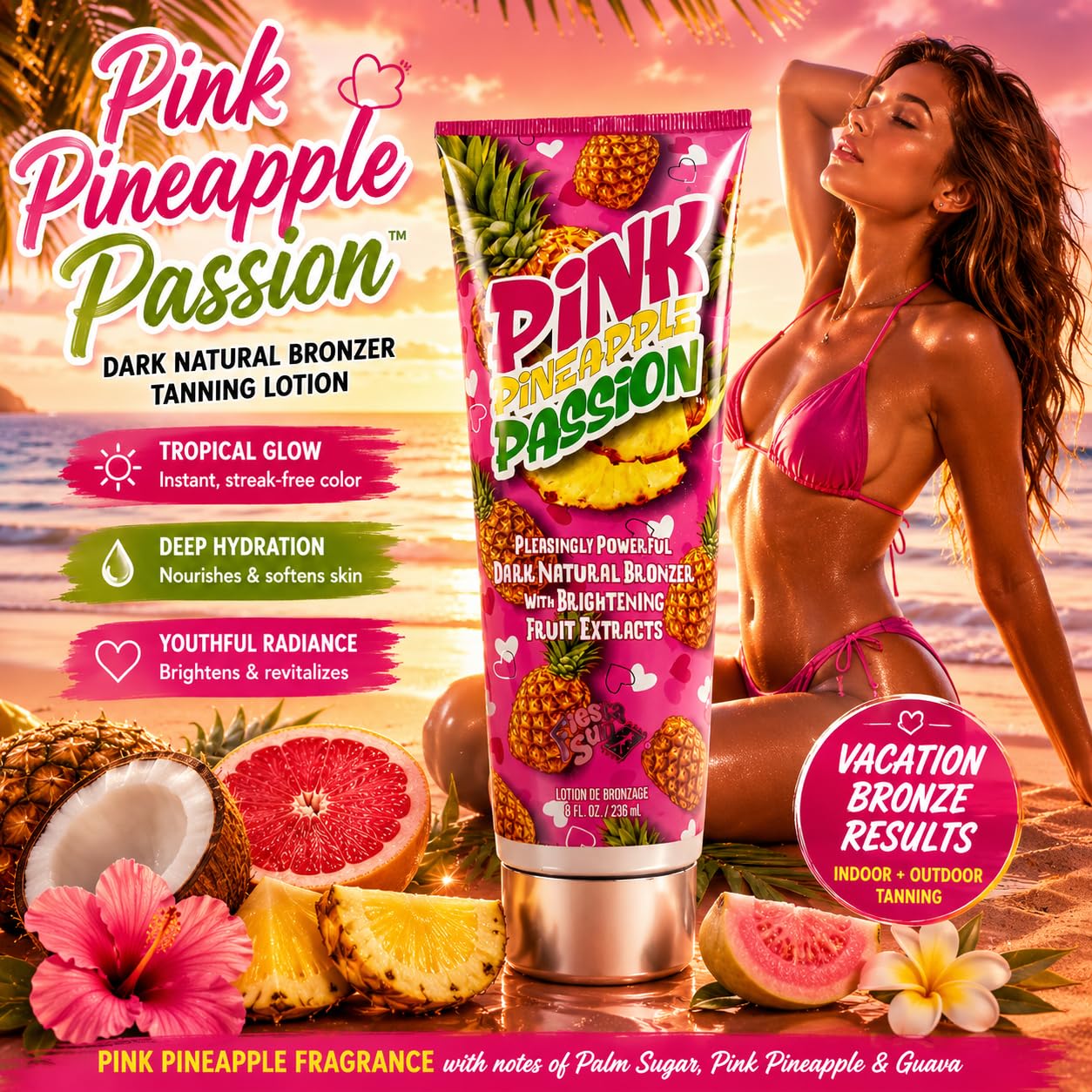 Fiesta Sun Pink Pineapple Passion Powerful Dark Natural Bronzer 8oz Beauty & Personal Care Fiesta Sun