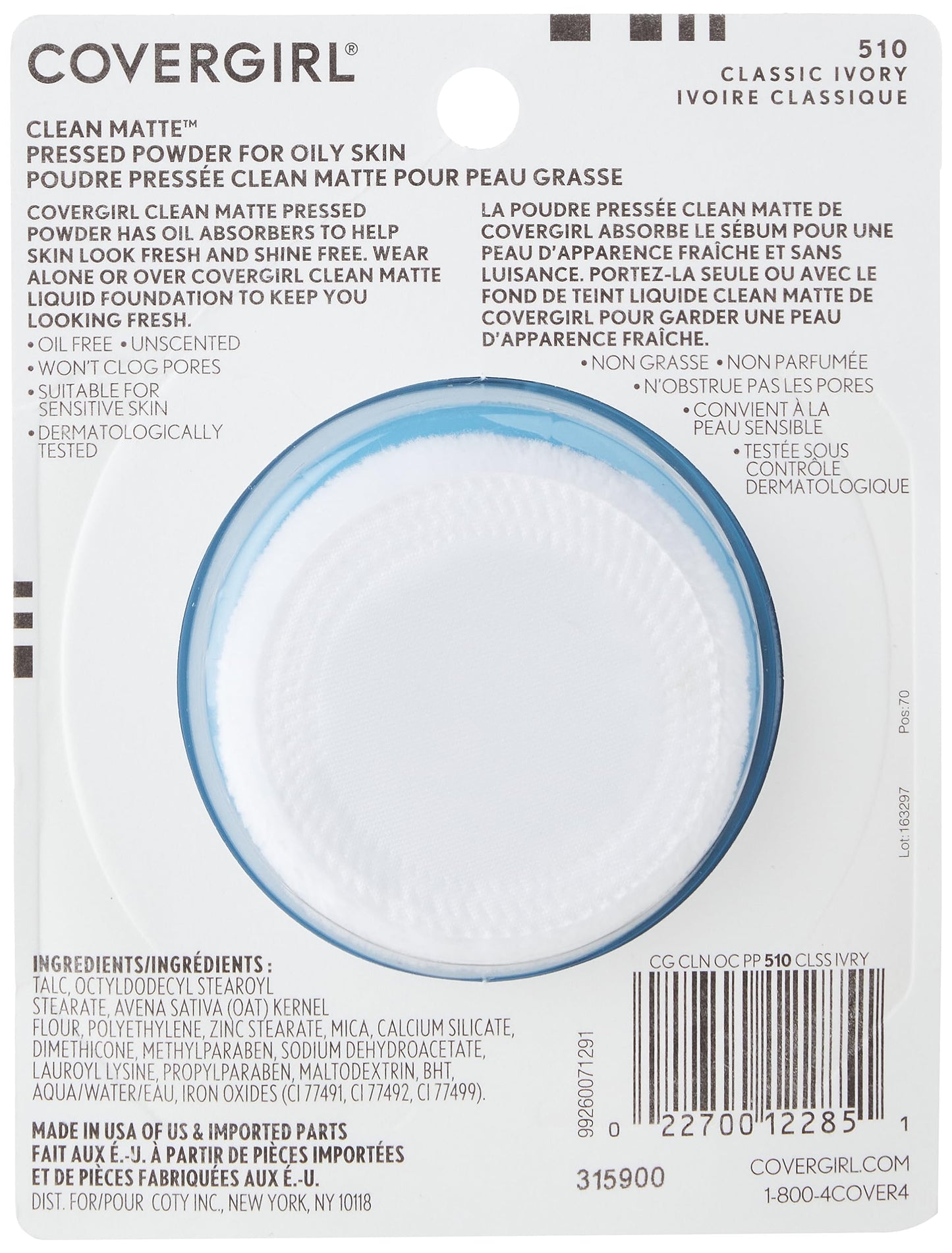 COVERGIRL Clean Matte Pressed Powder, Oil Control Powder, 1 container, .35 Fl Oz, Face Powder, Oil Free Loose Powder, Matte Finish, Lightweight, Shine Beauty & Personal Care COVERGIRL