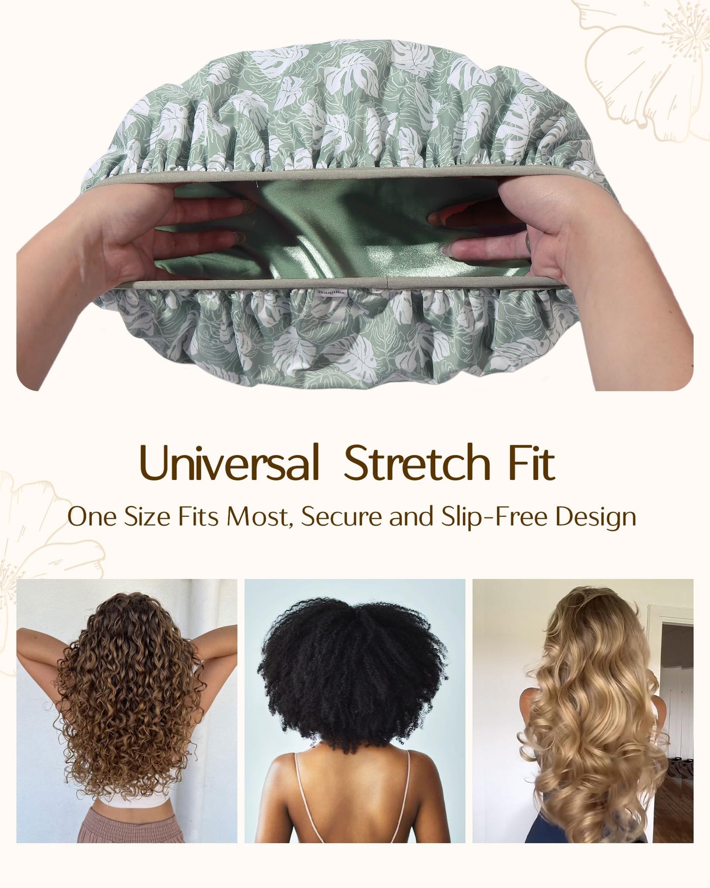 Yanibest Frizz Free Satin Lined Shower Cap with Soft Elastic Band Beauty and Personal Care YANIBEST