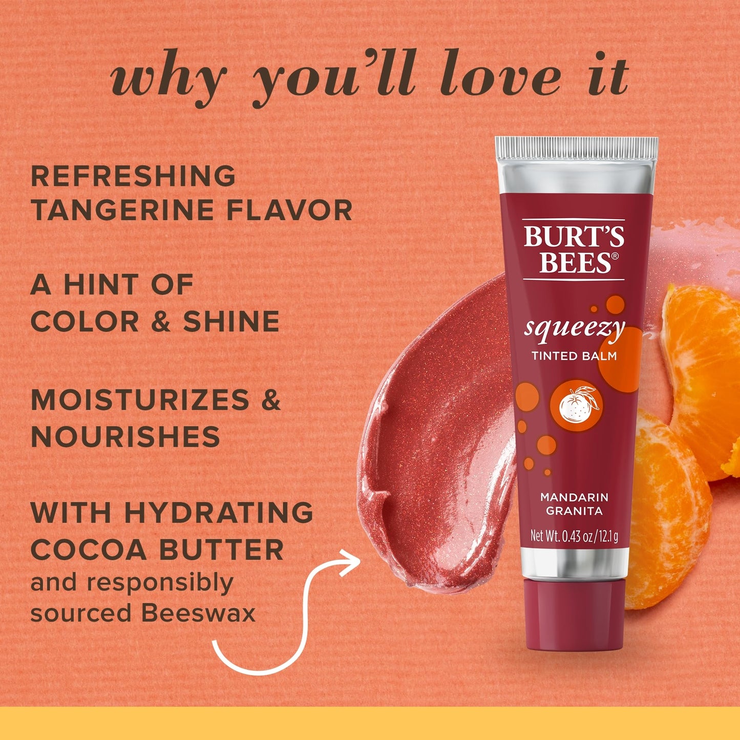 Burts Bees Mandarin Granita Squeezy Tinted Lip Balm, 0.43 OZ Beauty & Personal Care Burt's Bees