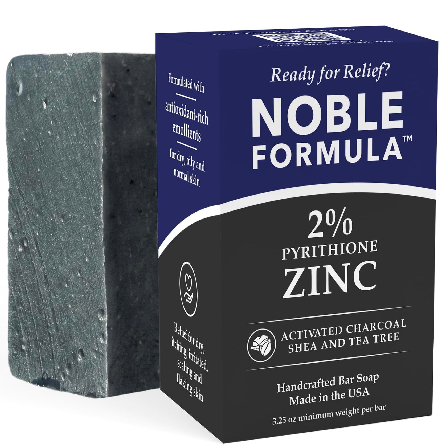 Noble Formula 2% Pyrithione Zinc Activated Charcoal Soap with Shea Butter and Tea Tree Oil - Face, Body and Scalp Deep Cleansing Bar for Oily or Flaky Beauty & Personal Care Noble Formula