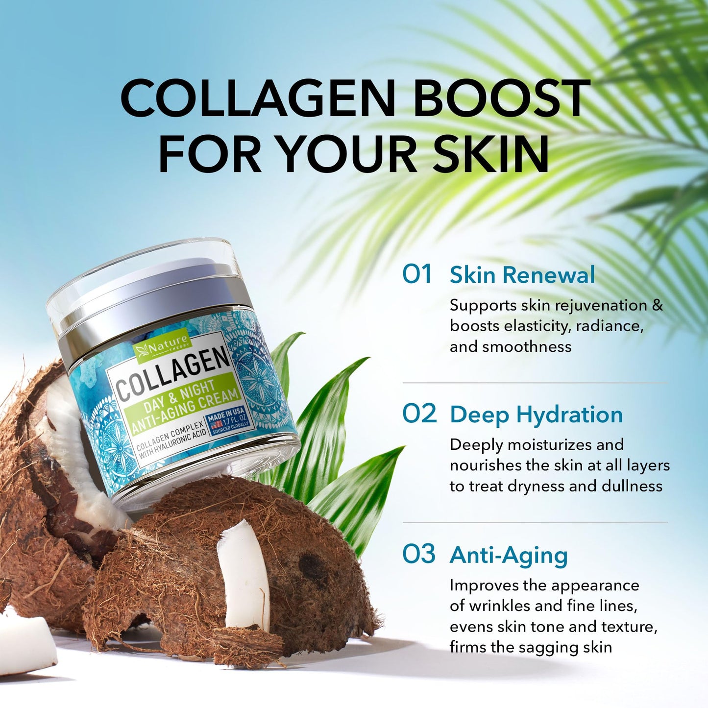 Collagen Cream for Face with Retinol & Hyaluronic Acid - Face Moisturizer for Women & Men - Skin Tightening & Firming - Anti Aging Daily Face Beauty & Personal Care NATURE THEORY
