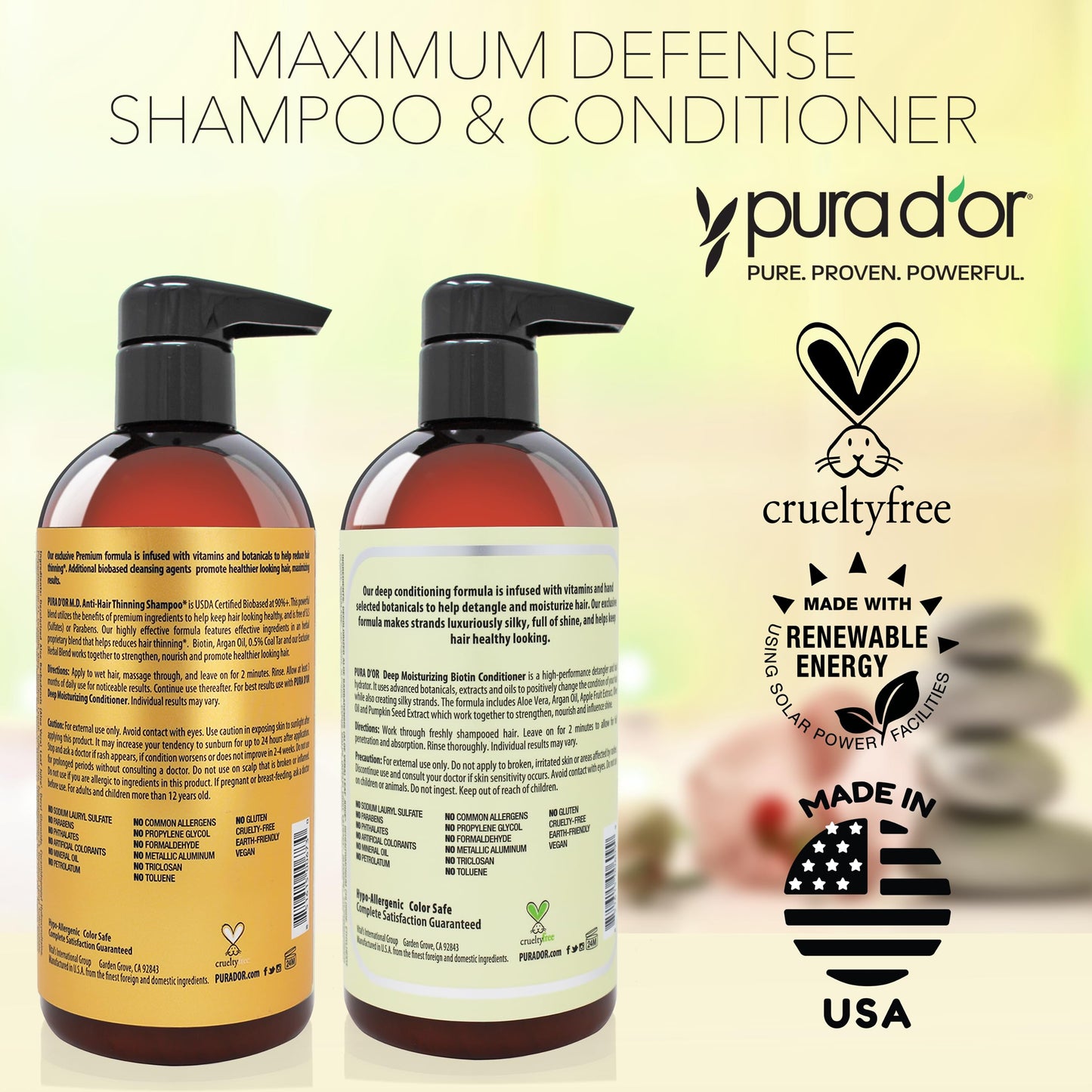 PURA D'OR MD Anti-Thinning Biotin Shampoo & Conditioner Set 16oz x2 – Coal Tar Herbal Blend for Thicker Hair & Scalp Health, Men & Women Beauty & Personal Care PURA D'OR