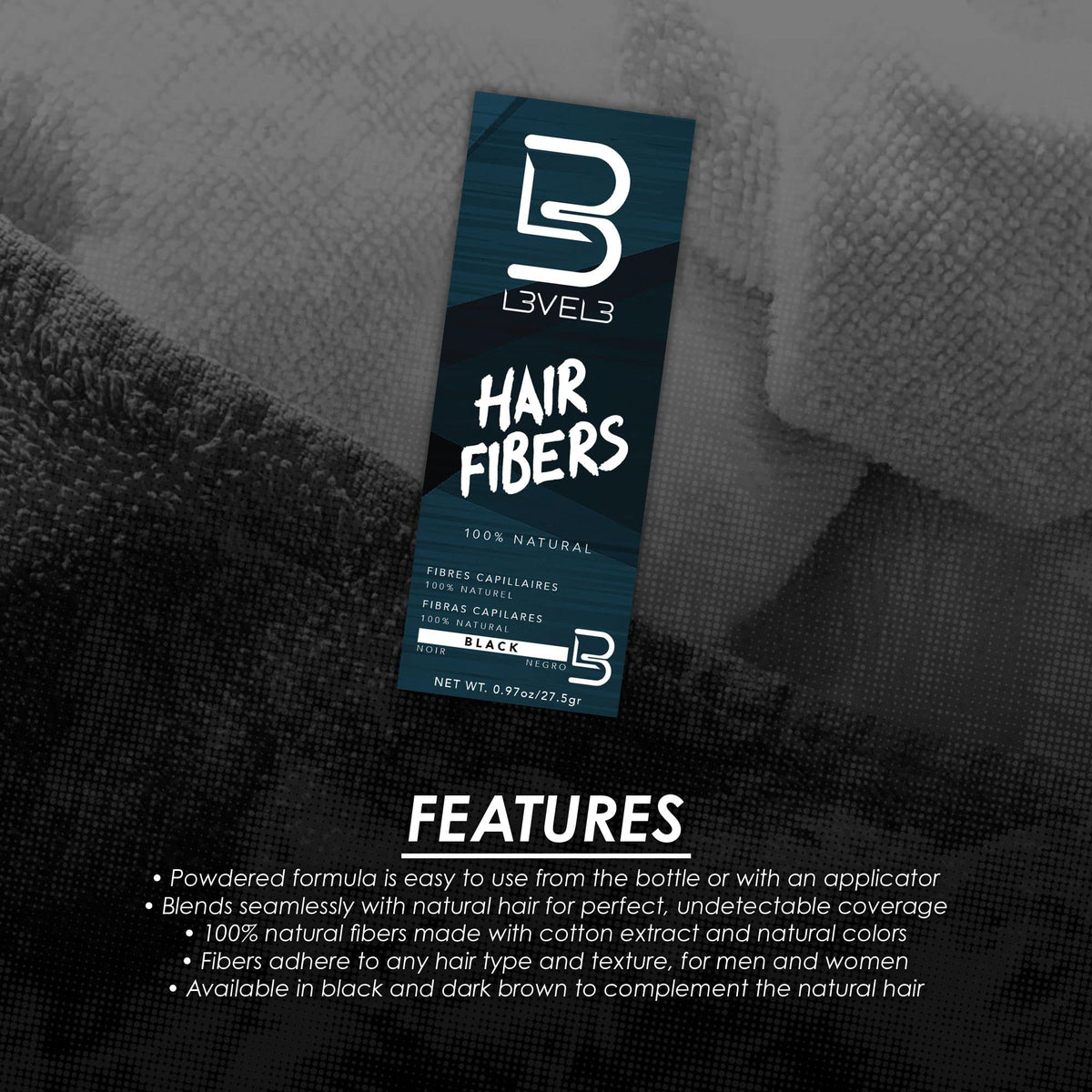 L3 Level 3 Hair Fibers for Thinning Hair, Natural-Looking, Black