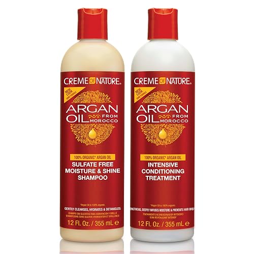 Creme of Nature Argan Oil from Morocco Sulfate-Free Moisture and Shine Shampoo and Intensive Conditioning Treatment Set, Hydrating Shine-Enhancing Beauty & Personal Care Creme of Nature