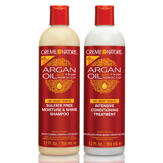 Creme of Nature Argan Oil from Morocco Sulfate-Free Moisture and Shine Shampoo and Intensive Conditioning Treatment Set, Hydrating Shine-Enhancing Beauty & Personal Care Creme of Nature