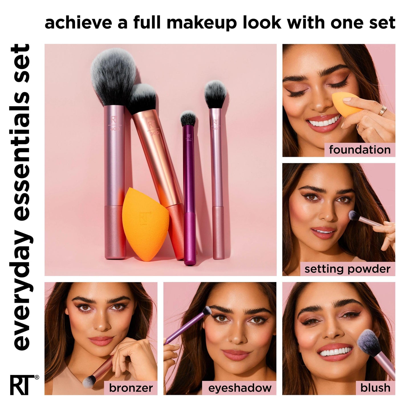 Real Techniques 5 Piece Everyday Essentials Makeup Brush Set, Includes 4 Brushes & Makeup Sponge, For Foundation, Blush, Bronzer, Contour, Eyeshadow Beauty & Personal Care Real Techniques
