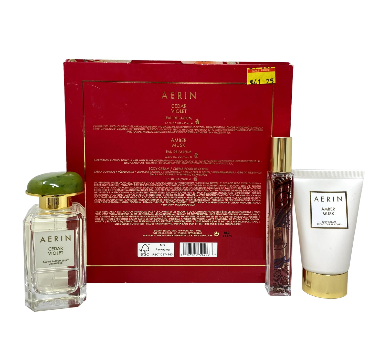 AERIN Limited Edition Cedar Violet 3 Piece Gift Box Set - Cedar Violet Eau De Parfum and Amber Musk Eau De Parfum and Body Cream Beauty & Personal Care AERIN
