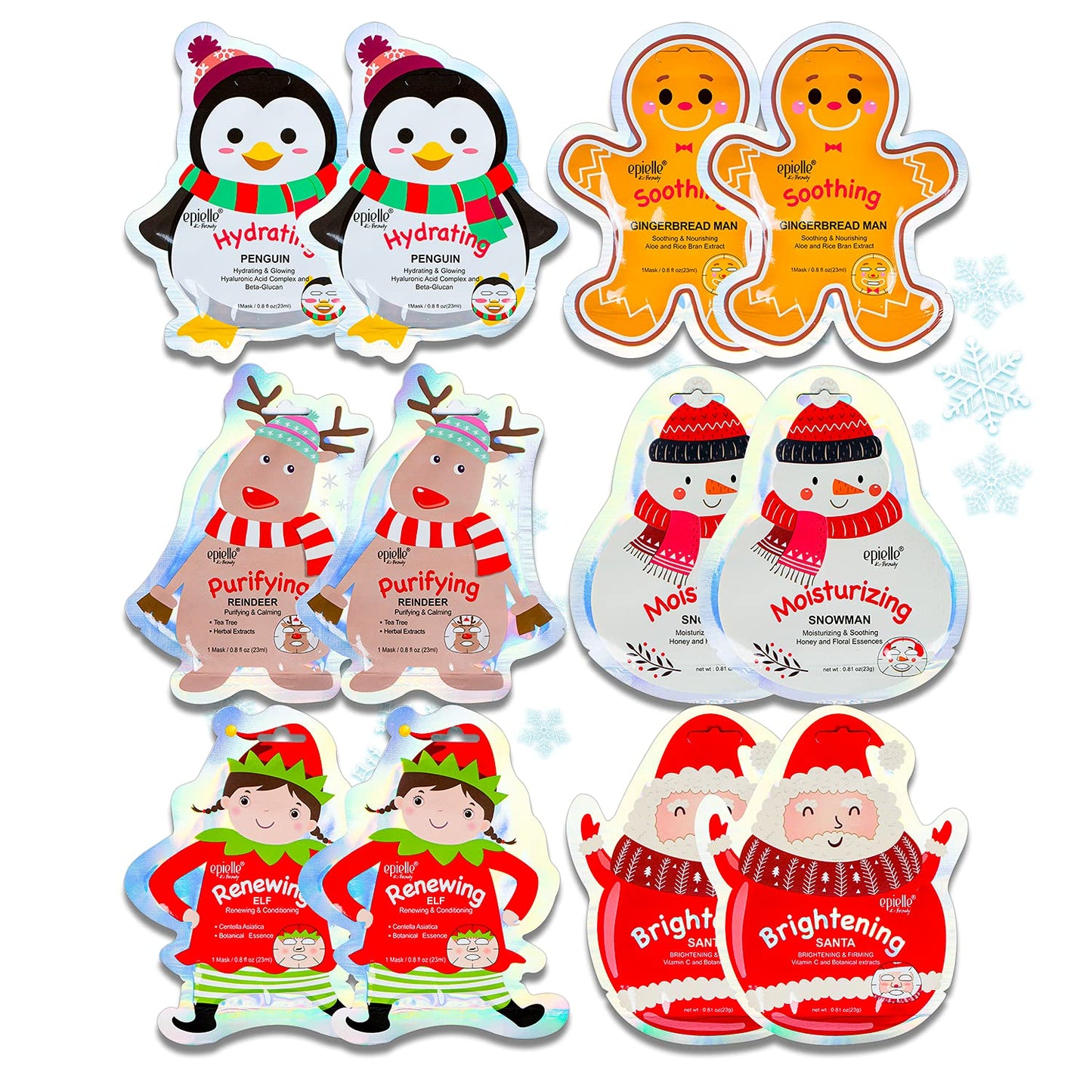 Epielle Christmas Holiday Sheet Mask Set 12pk – Fun Santa, Reindeer, Snowman & More | Stocking Stuffers, Spa Party Favors & Gift Ideas Beauty & Personal Care Epielle