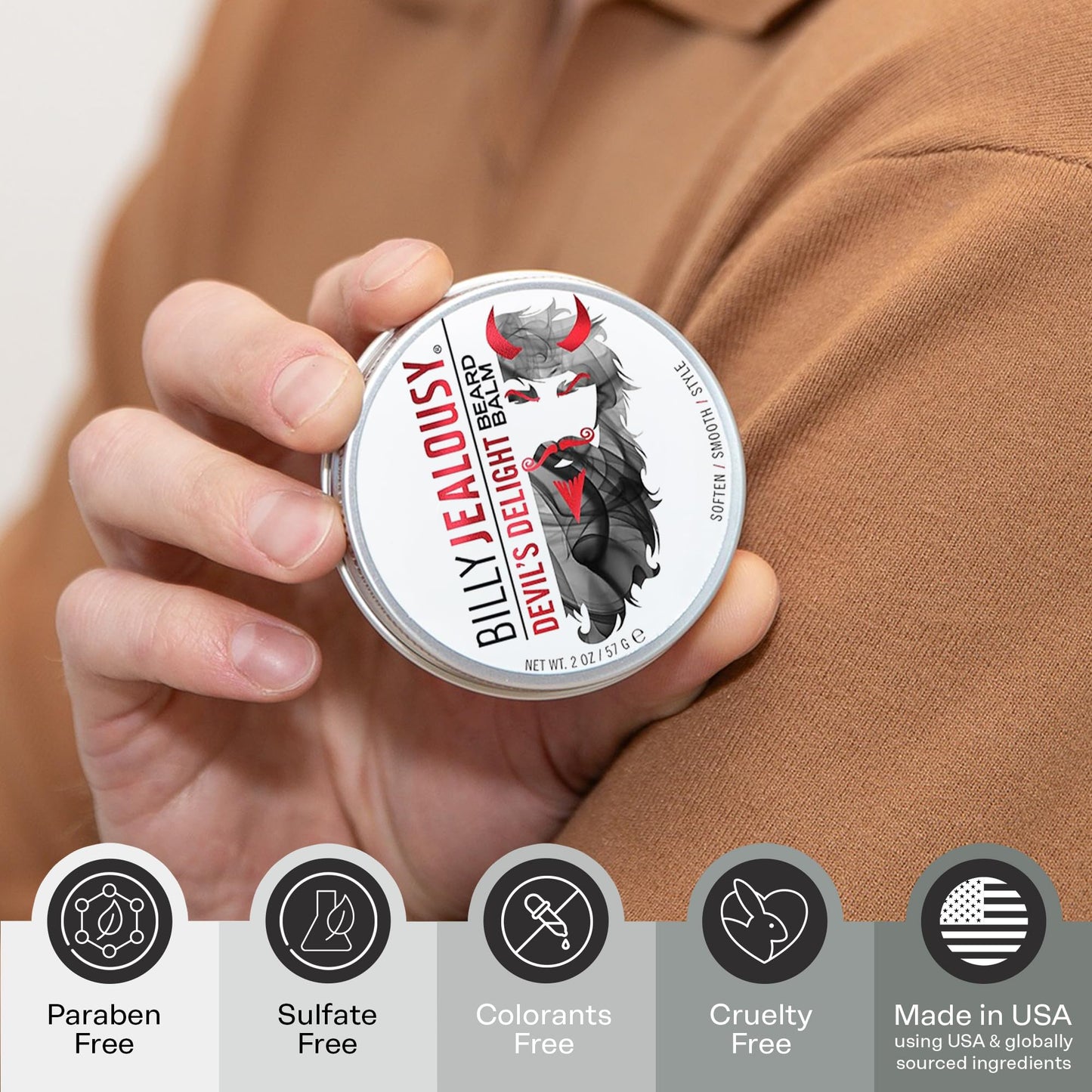 Billy Jealousy Moisturizing Strengthening & Softening Everyday Scented Beard Balm, Devil's Delight, 2 oz. Beauty & Personal Care Billy Jealousy