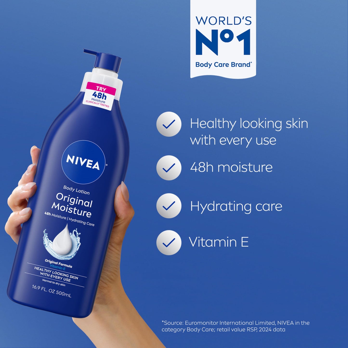 NIVEA Original Moisture Body Lotion with Vitamin E, 48-Hour Body Moisturizer for Normal to Dry Skin, 16.9 Fl Oz Pump Bottle Beauty & Personal Care NIVEA