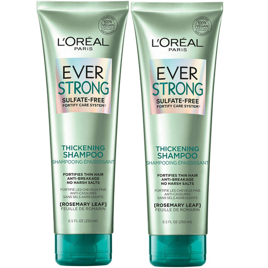 L'Oreal Paris EverStrong Thickening Sulfate Free Shampoo, Thickens + Strengthens, For Thin, Fragile Hair, with Rosemary Leaf, 2 Count (8.5 Fl; Oz Beauty & Personal Care L'Oreal Paris