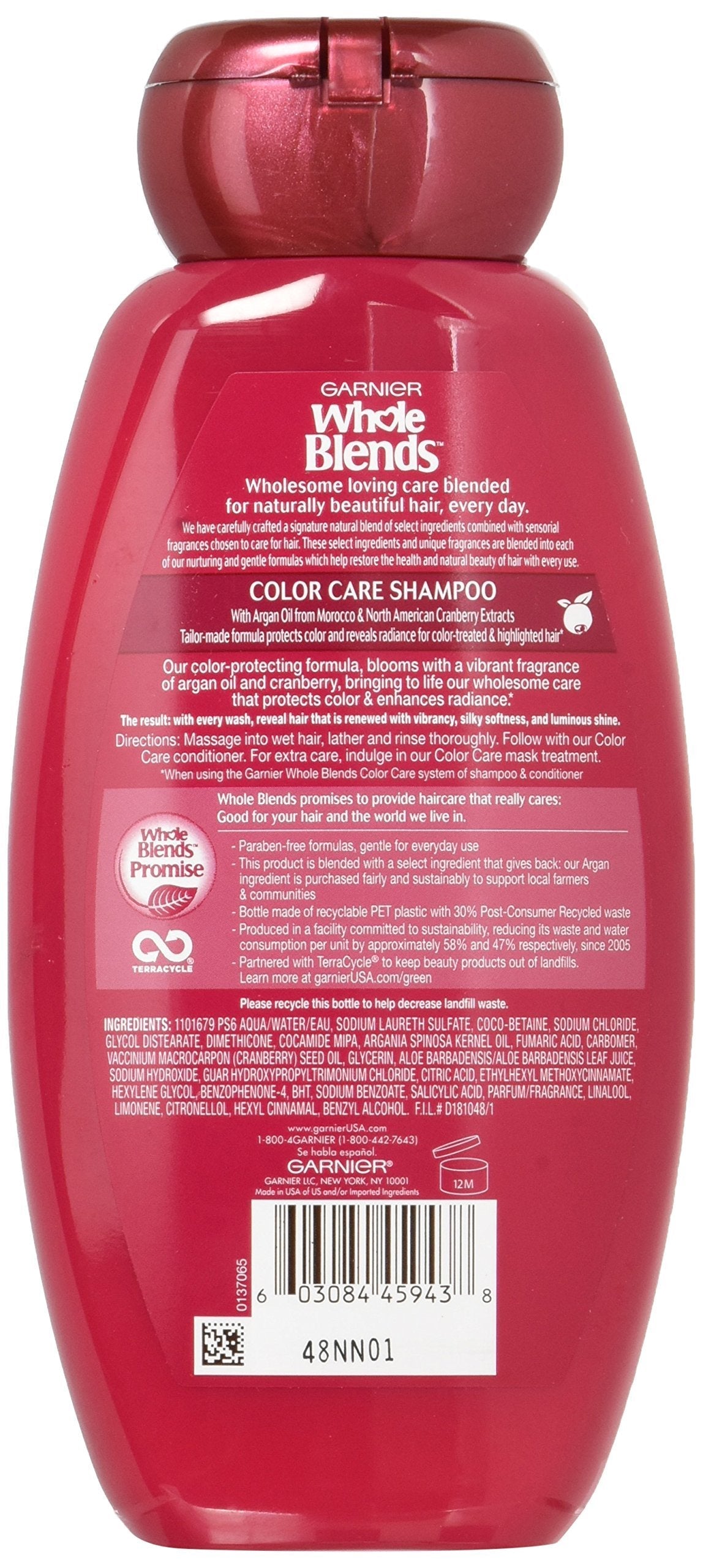 Garnier, Whole Blends Shampoo with Color Care fl. oz., Argan Oil & Cranberry Extracts, Argan Oil/Cranberry, 12.5 Fl Oz Beauty & Personal Care Garnier