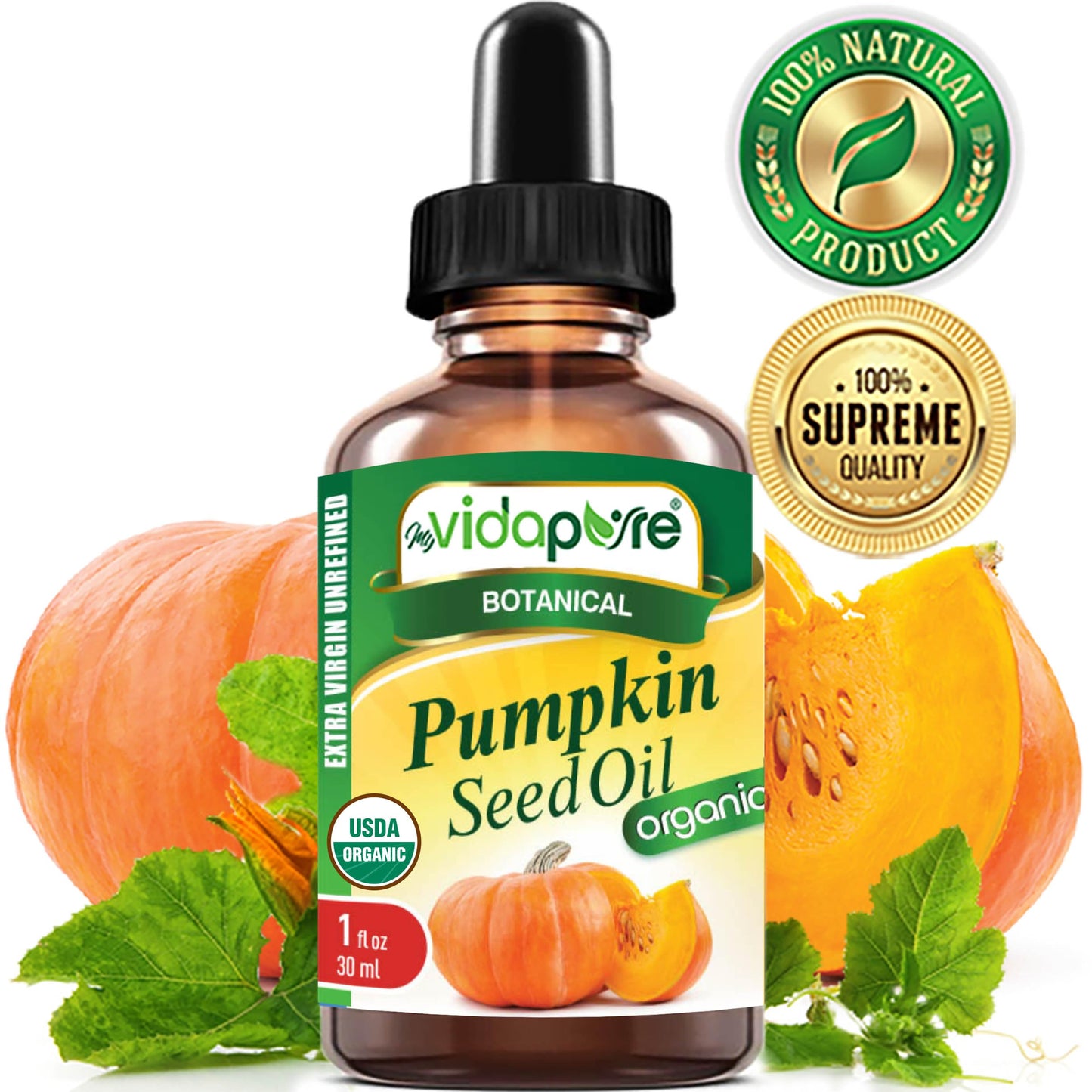 MYVIDAPURE Organic PUMPKIN SEED OIL Certified Organic WILD GROWTH RAW Pure EXTRA VIRGIN UNREFINED for Skin, Face, Body, Hair and Lip Care (1 Fl Oz) Beauty & Personal Care MYVIDAPURE