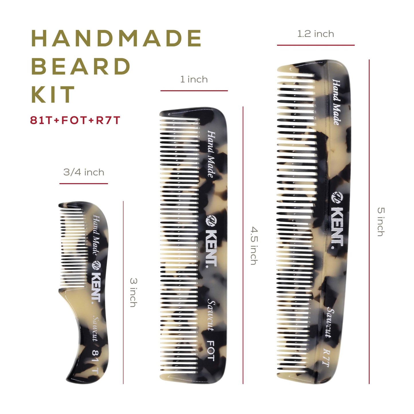 Kent Set Men's Hair Pocket Combs, T White 81T X-Small, FOT All Fine Tooth, R7t Double Toothed Fine and Coarse. Best Hair, Beard and Mustache Grooming Beauty and Personal Care KENT