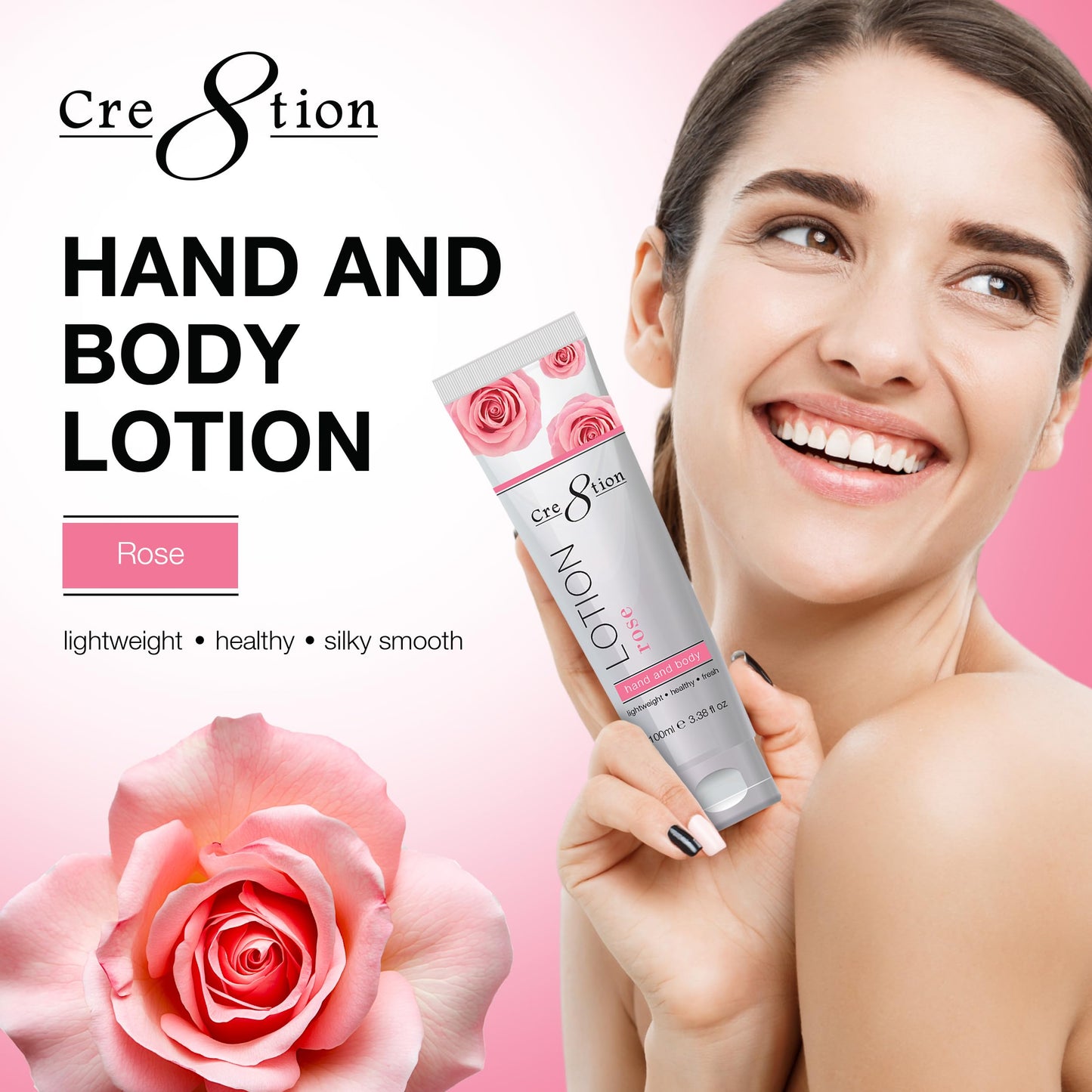 Cre8tion Spa Rose Hand & Body Lotion, Luxurious Lightweight Moisturizer for Silky, Smooth Skin, 3.3 Fl Oz Beauty & Personal Care Cre8tion