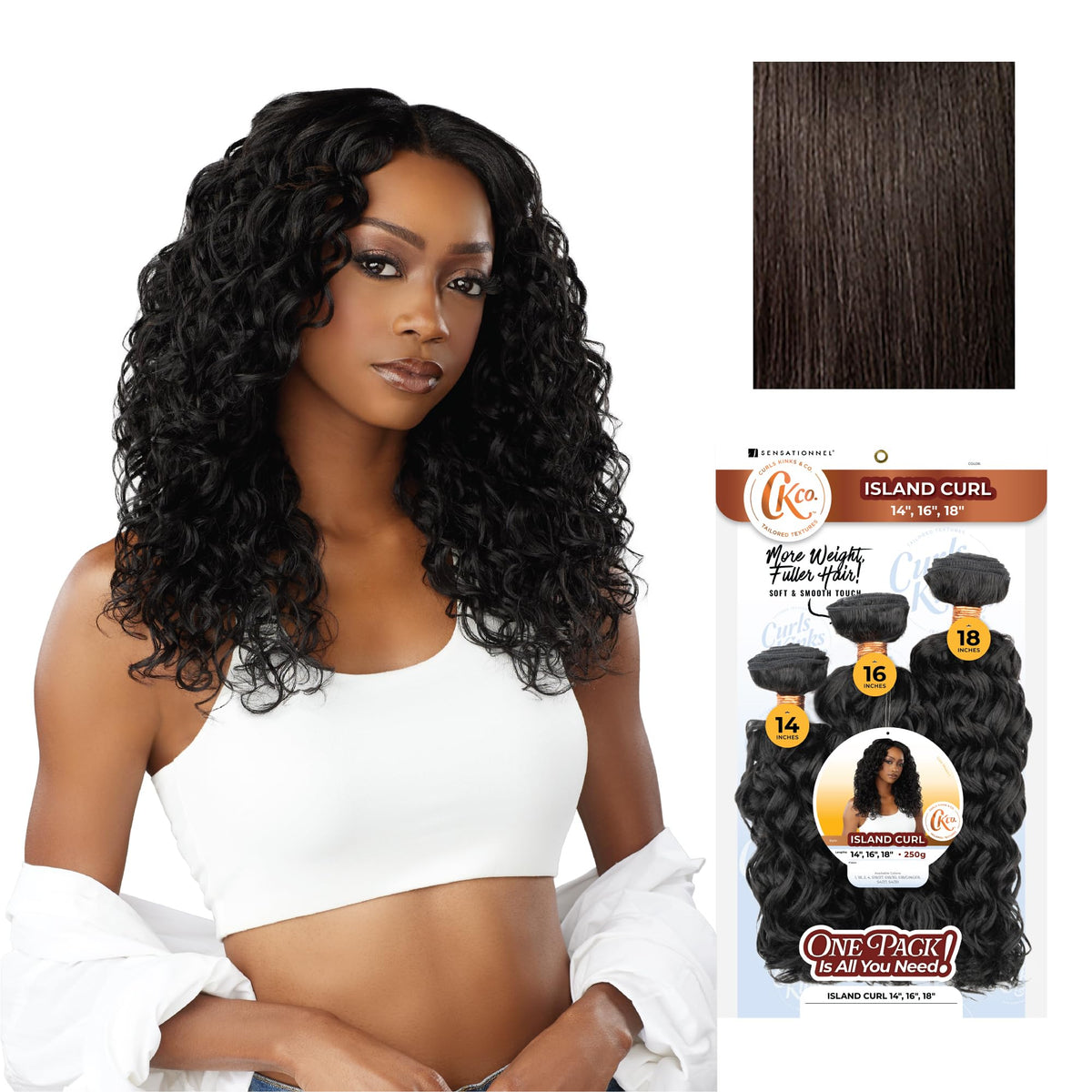 Sensationnel CKCO Synthetic Bundle-Island Curl,14 16 18 inch, 2 DARKBROWN