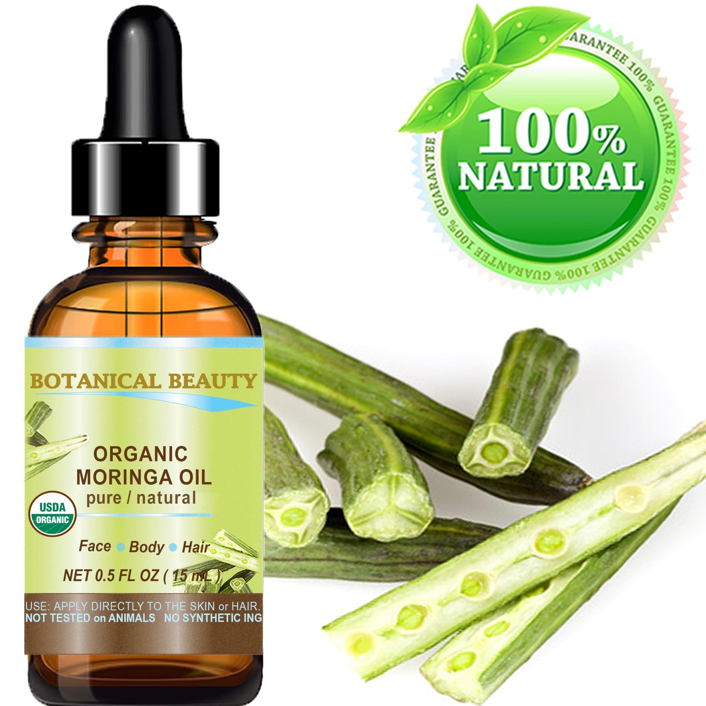 Botanical Beauty Organic Moringa Oil 100% Pure Natural Undiluted 0.5 Fl.oz.- 15 ml. for Face Skin, Hair, Lips, Body, Nails Rich in Vitamin C, Vitamin Beauty & Personal Care Botanical Beauty