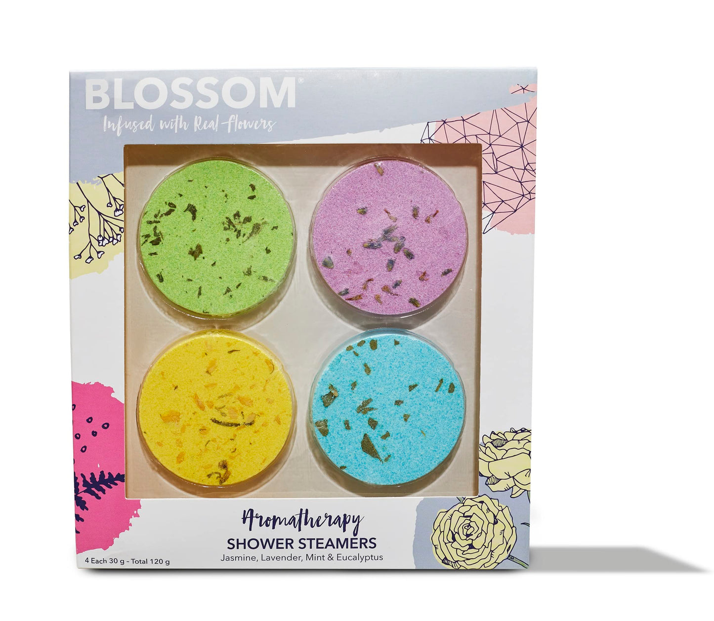 Blossom Aromatherapy Shower Steamers, Bath Bomb Tablets with Essential Oils for Stress Relief and Relaxation 4 Pack Box, Jasmine, Lavender, Mint… Beauty & Personal Care Blossom