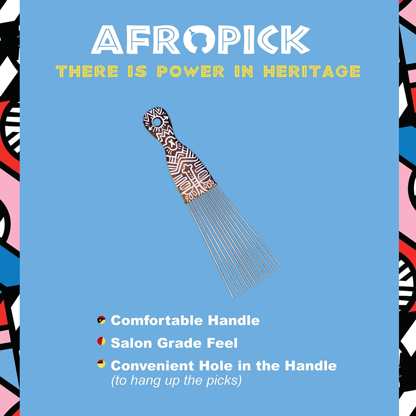 Afropick Metal Black Hair Pick for Natural Curly Long Thick Hair- Afro Pick Comb for Men, Women- African Artist Designs IMPROVED 2.0 (Ori) Beauty & Personal Care Afropick