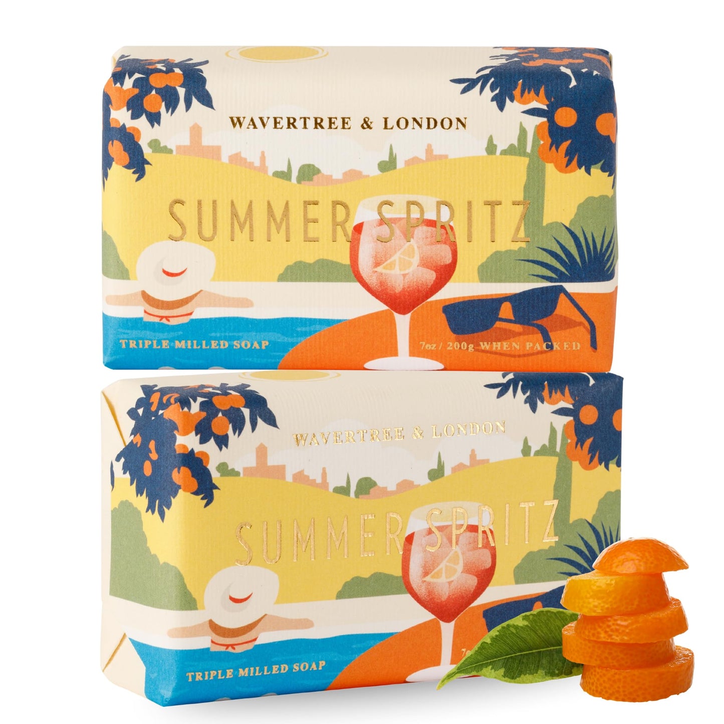 Wavertree & London Summer Spritz Scented Natural Soap (2 Bars), 7oz Moisturizing French Triple Milled Soap Bars enriched with shea butter - Pure Plant Beauty & Personal Care Wavertree & London