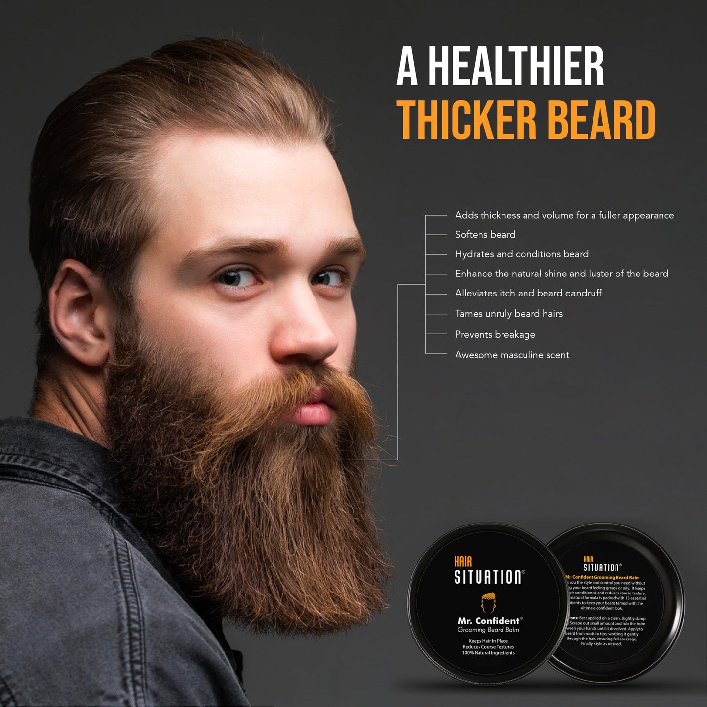 Mr. Confident Beard Balm Made with Only Natural and Organic Ingredients. A Leave-in-Conditioner, Shapes, Moisturizes, Styling Hold, Softens Coarse Beauty and Personal Care Hair Situation