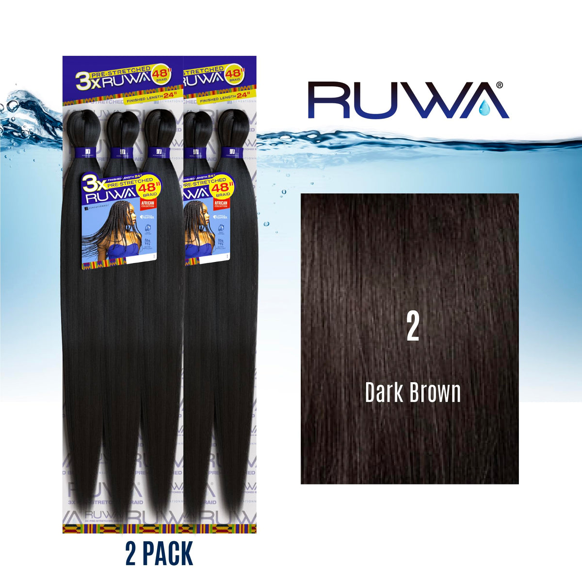 Sensationnel Ruwa Prestretched Braiding Hair-3X 48 Inch,2 pack 2 DARKBROWN