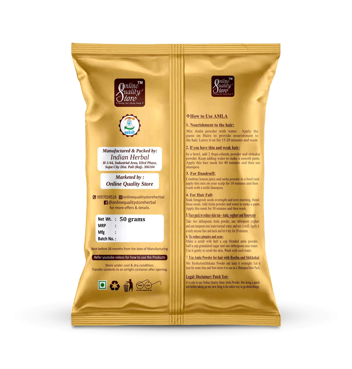 Online Quality Store Reetha + Amla + Shikakai + Bhringraj + Hibiscus + Mehandi + free Indigo Powder For Hairs, 350g