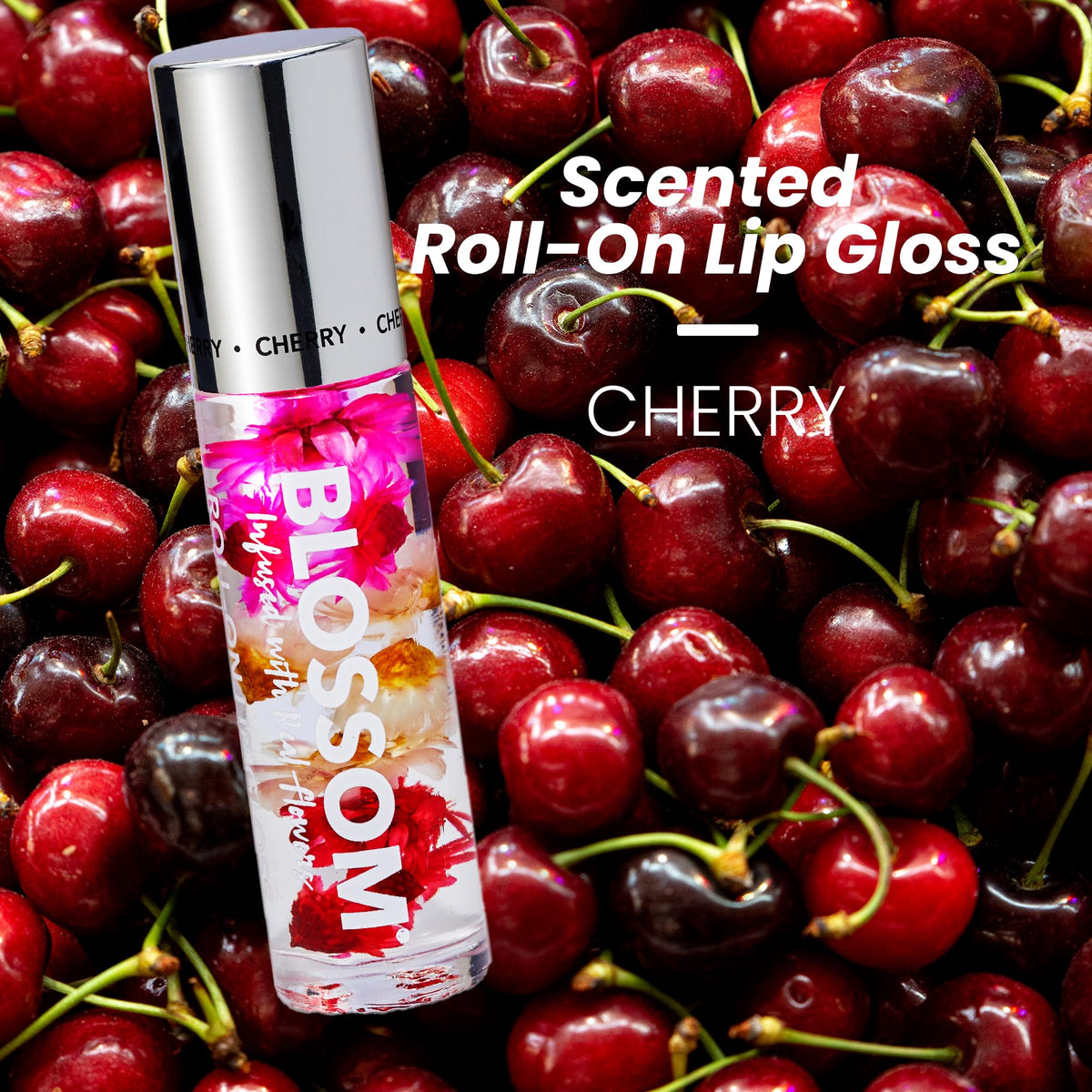 Blossom Roll on Lip Gloss, Scented Clear High Shine Moisturizing Lip Oil, Non Sticky, Infused with Real Flowers, Made in USA, 0.2oz, Cherry Beauty & Personal Care Blossom