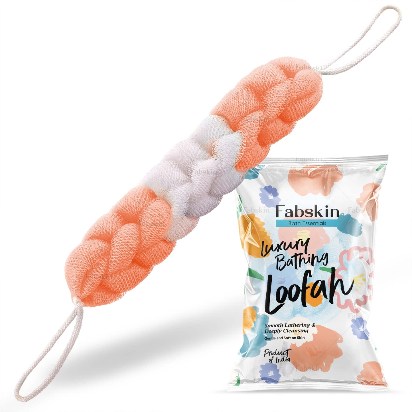 Fabskin Luxury Back Scrubber Loofah Belt for Bathing For Men and Women - Strechable 9 Knots Bath Sponge (PEACH) Beauty and Personal Care FABSKIN