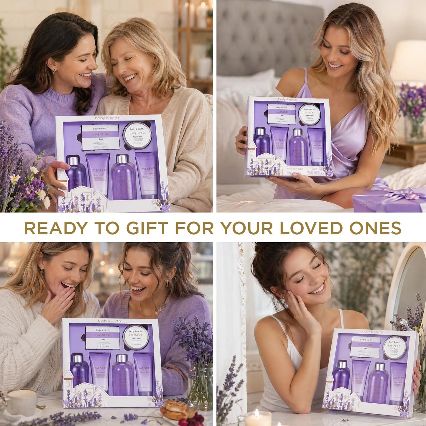 BODY & EARTH Bath and Body Gift Box for Women- 6 Pcs Lavender Bath Kit for Women Spa Set, Birthday, Mother's Day Gift Set Includes Bubble Bath, Shower Beauty and Personal Care BODY & EARTH