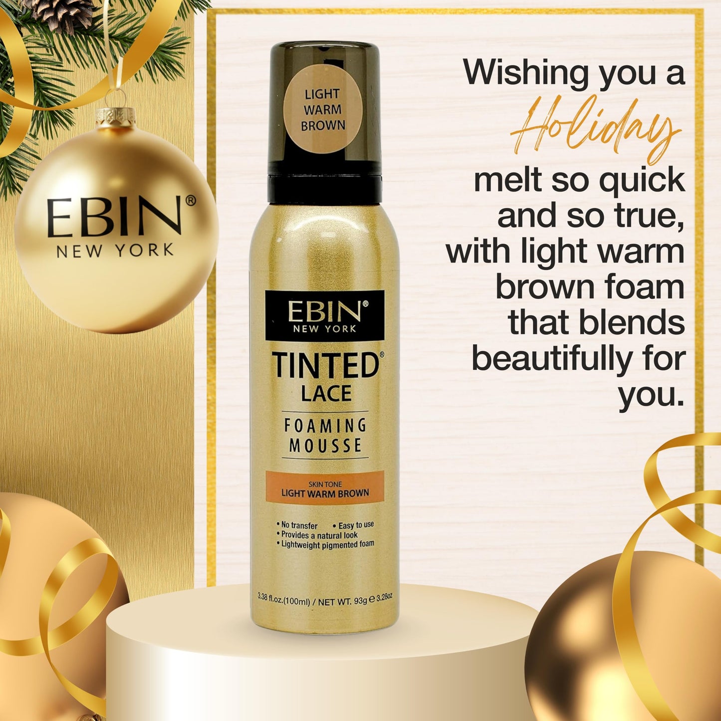 EBIN NEW YORK Tinted Lace Foaming Mousse - Light Warm Brown, 3.38oz/ 100ml Beauty & Personal Care EBIN NEW YORK