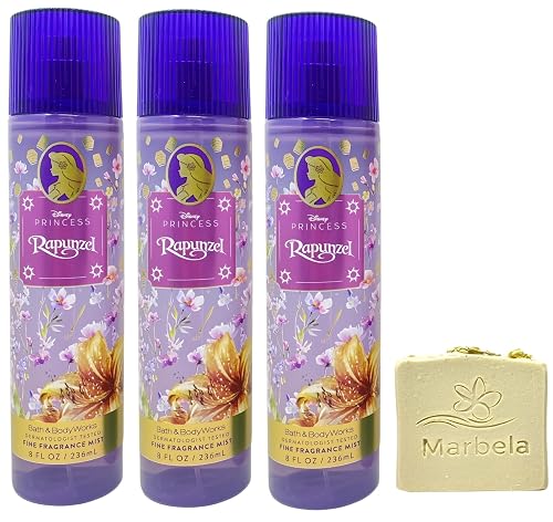 Bath & Body Works Limited Edition Princess Collection Rapunzel 3 Fine Fragrance Mists with a Wild Jasmine Bar Soap Beauty & Personal Care Bath & Body Works