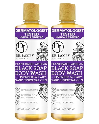 Dr Jacobs Naturals Authentic African Black Liquid Soap with Lavender & Sage Scent | All-In-One Face Wash, Sensitive Skin Body Wash, Shampoo, Shaving Beauty & Personal Care DR.JACOBS NATURALS