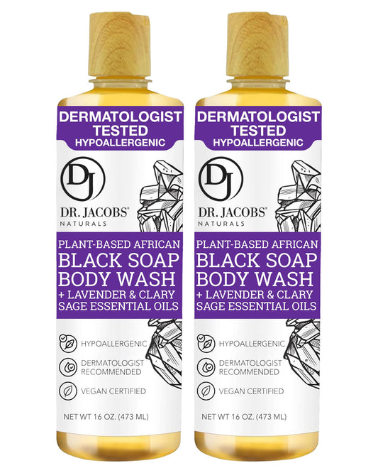 Dr Jacobs Naturals Authentic African Black Liquid Soap with Lavender & Sage Scent | All-In-One Face Wash, Sensitive Skin Body Wash, Shampoo, Shaving Beauty & Personal Care DR.JACOBS NATURALS