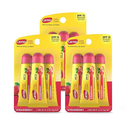 Carmex Daily Care Moisturizing Lip Balm with SPF 15, Strawberry Lip Balm Tubes, 0.35 OZ Each - 3 Count (Pack of 3) Beauty & Personal Care Carmex