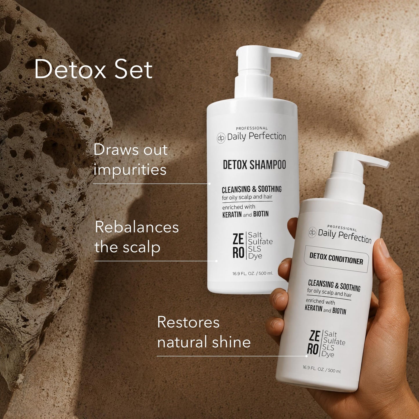 Daily Perfection Detox Shampoo and Conditioner Set - Cleansing, Soothing Clarifying Hair Care Duo with Biotin and Keratin for Oily Scalp - Salt Beauty & Personal Care Daily Perfection
