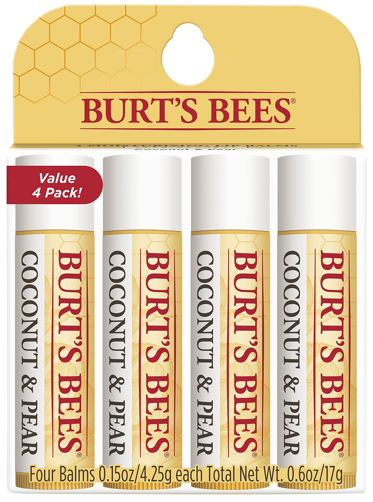 Burt's Bees 100% Natural Moisturizing Lip Balm, Coconut & Pear with Beeswax & Fruit Extracts, 4 Tubes Beauty and Personal Care Burt's Bees