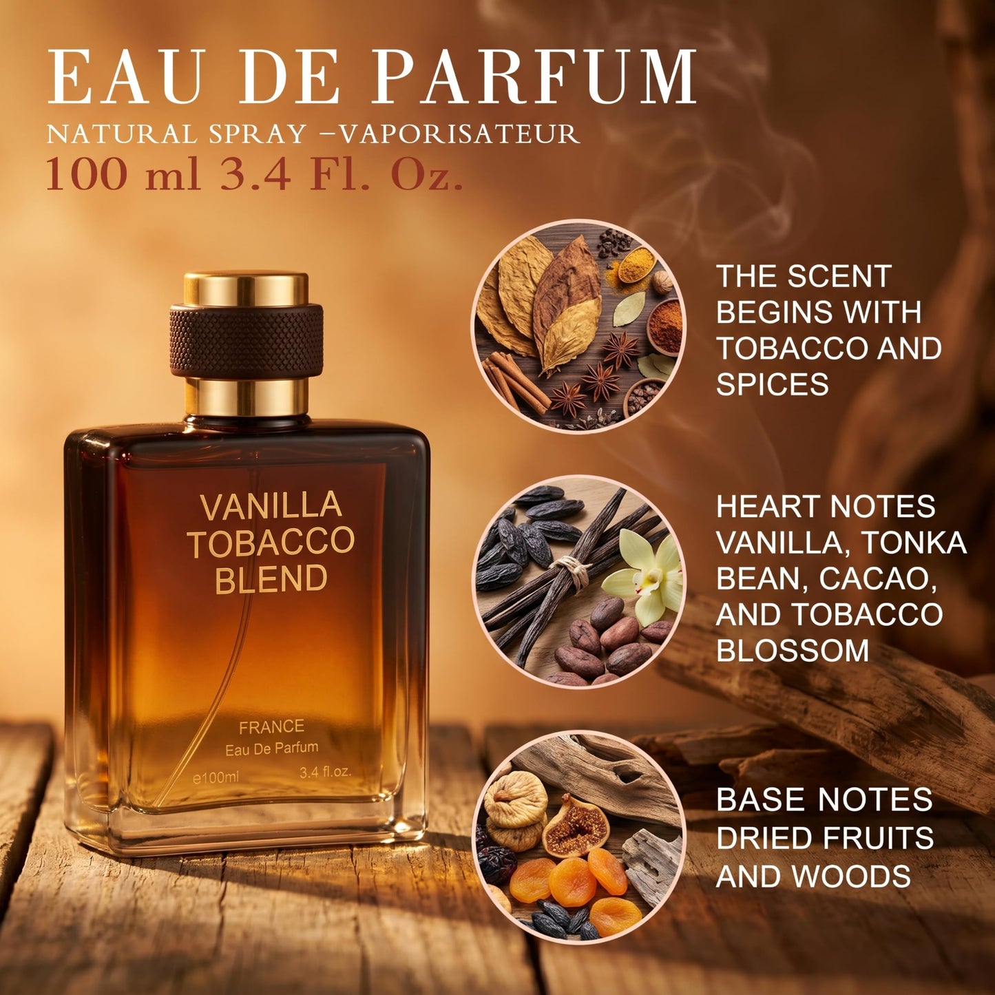 Hybrid & Company Vanilla Tobaco Blend For Men Eau De Parfum Vaporisateur Natural Spray 3.4 Fl Oz Beauty & Personal Care Hybrid & Company