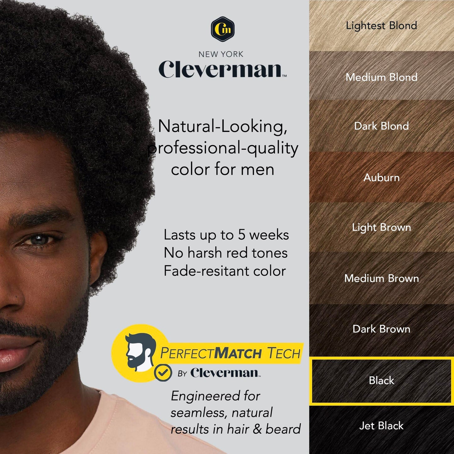 Reusable Hair & Beard Dye for Black Men - Black 1.0 | Up to 5 Uses, 7 Minutes | Natural Gray Coverage, No-Drip Cream with SkinArmour® - Cleverman Beauty & Personal Care CLEVERMAN