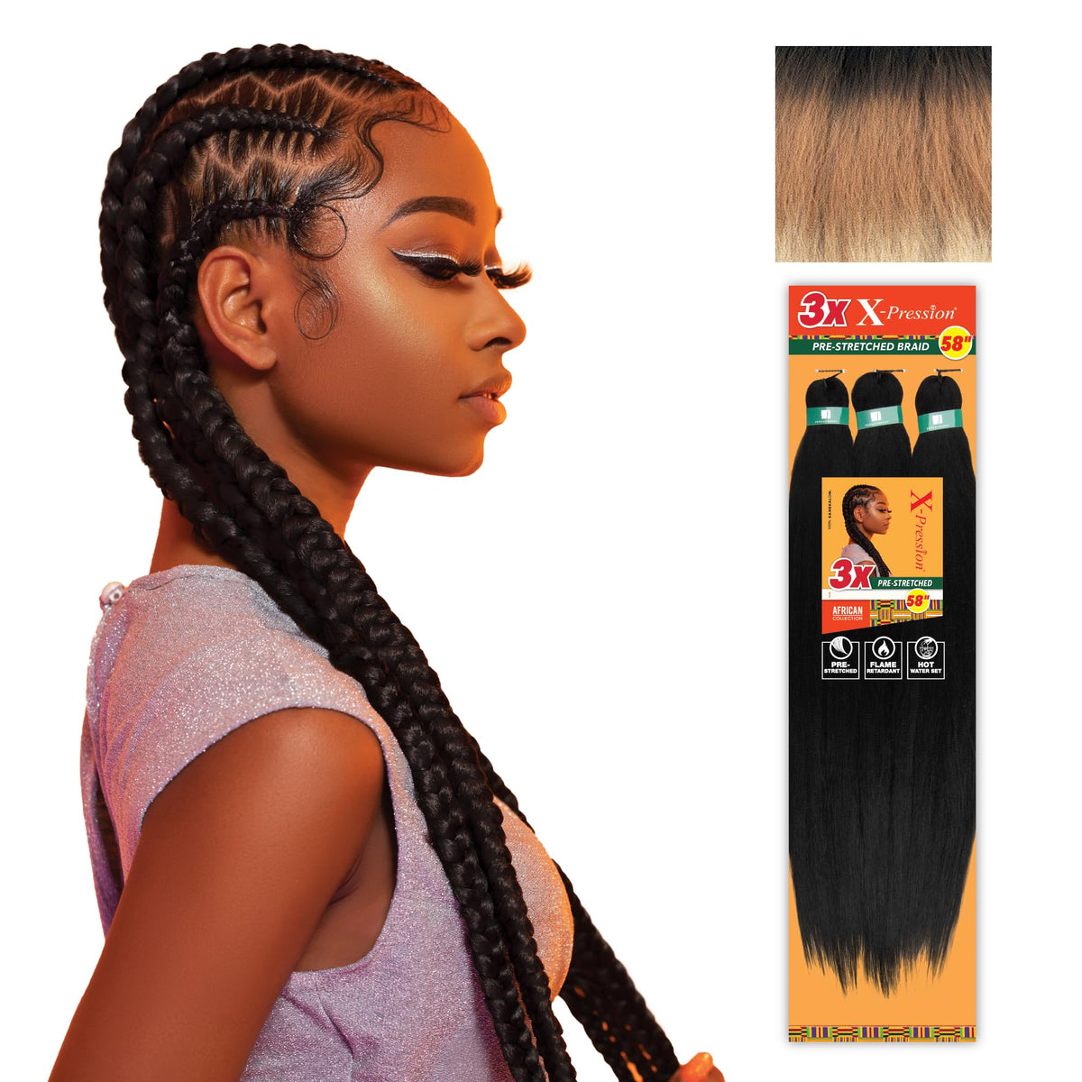 Sensationnel X-Pression Prestretched Braids-3X 58in,4pk 3T2/27/613