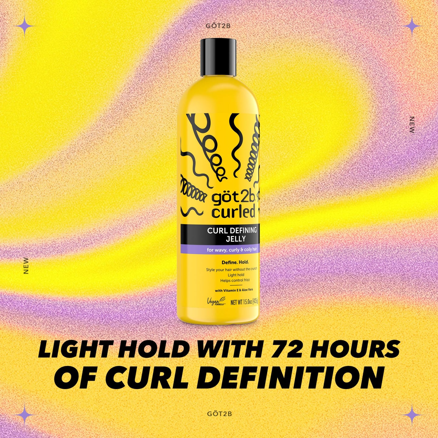 Got2B Curled Curl Defining Jelly, 15 Fl Oz, Curl Gel with 72-Hour Frizz Control, Locks in Moisture for Wavy, Curly & Coily Hair, Light Hold, No Crunch Beauty & Personal Care Got2B